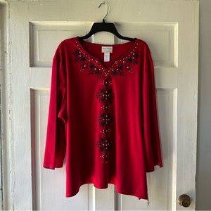 Alfred Dunner Red Rhinestone Blouse